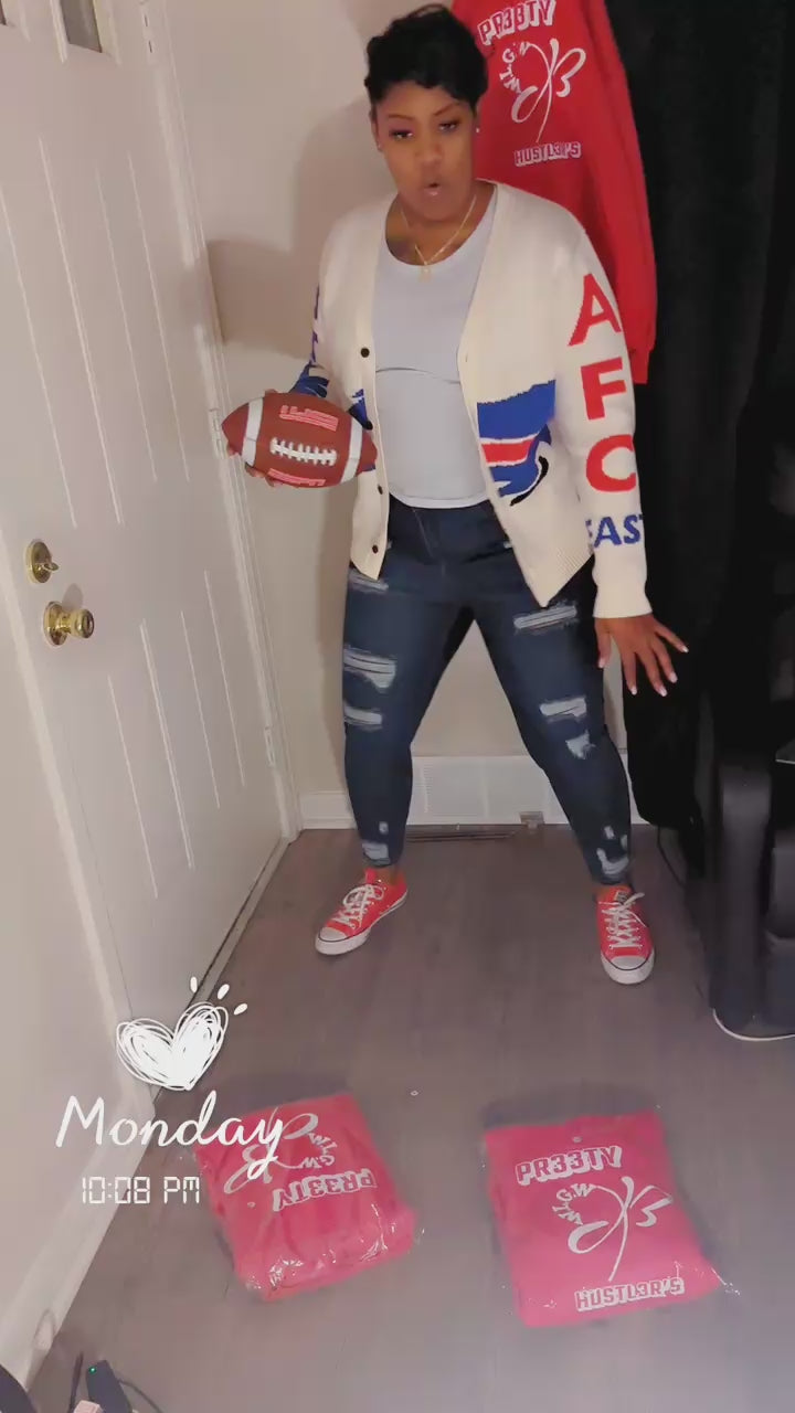 Buffalo Bills inspired unisex limited cardigan. PREORDER ONLY , PICK AVAILABLE SIZES THAT ARE COMING IN AND PLACE YOUR ORDER SO YOUR HOODIE WILL BE COUNTED FOR . This Link will close Jan 3rd so orders can be placed immediately.